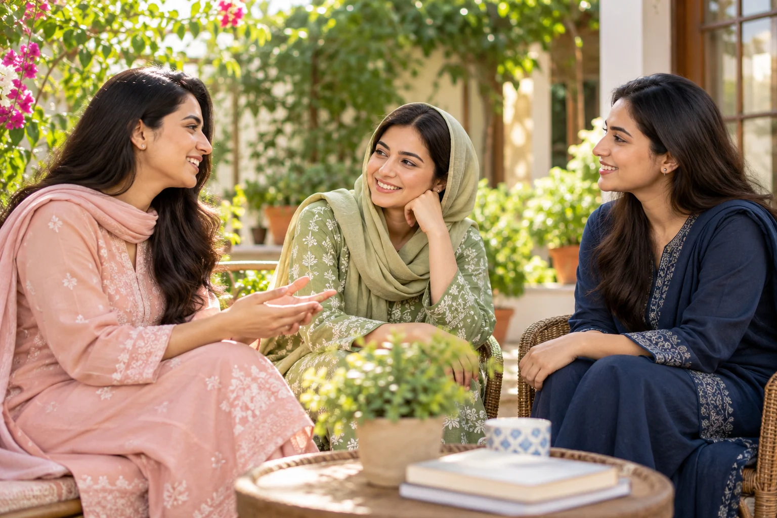 Illustrative Pakistani mother and young girl reading together
